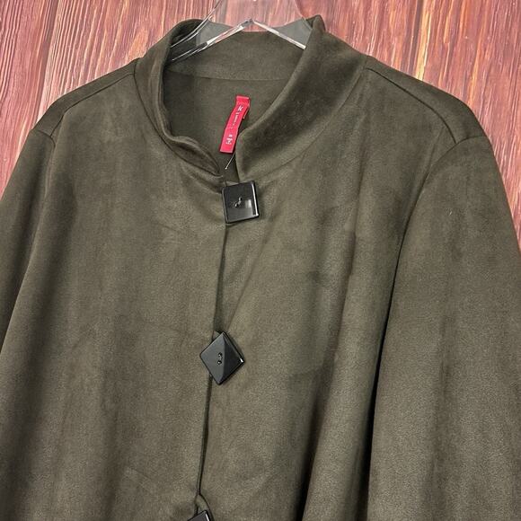 IC by Connie K Collection Faux Suede Dark Green Jacket Plus Size 3X Lagenlook - Picture 3 of 7